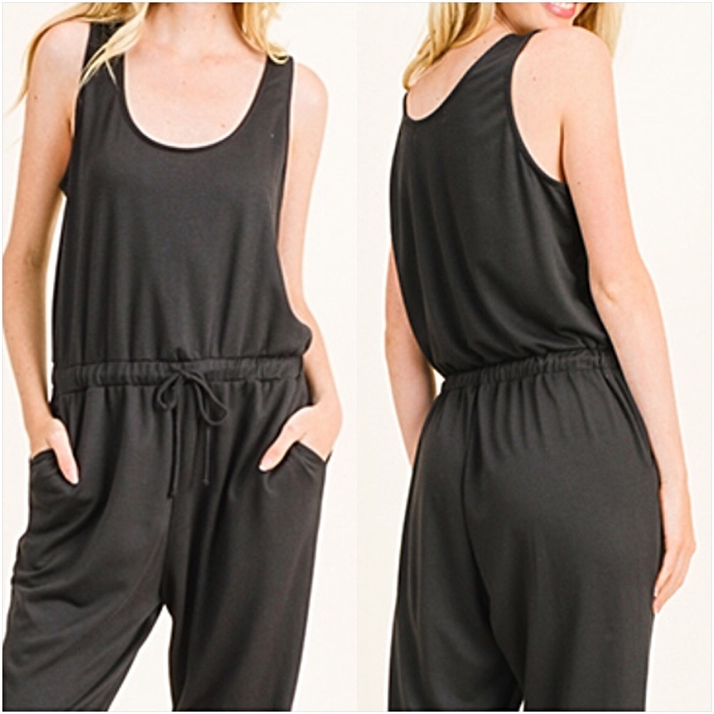 Softest Ever Black Jumpsuit Pockets  L - Picture 4 of 8
